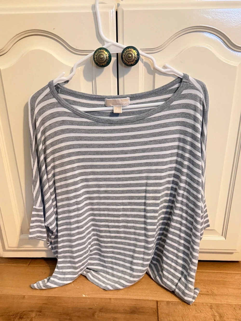 MICHAEL Michael Kors Gray White Striped Oversized Dolman Sleeve Top S